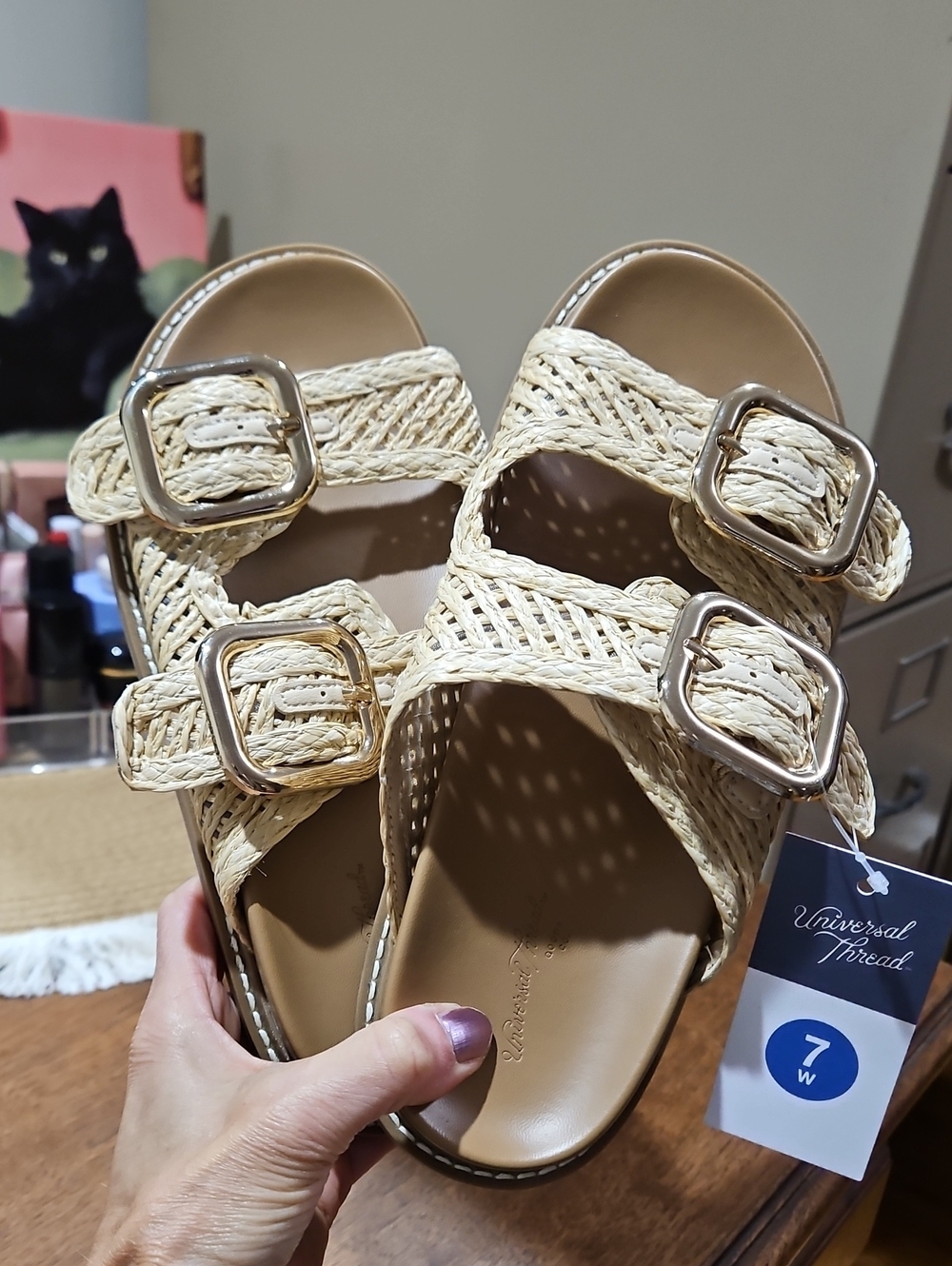 Universal Thread Cream Woven Double-Buckle Slide Sandals